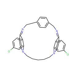 Clc1ccc2c(c1)N1C=CC2=NCc2ccc(cc2)CN=C2C=CN(CCCCC1)c1cc(Cl)ccc12 ZINC000377846835