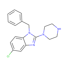 Clc1ccc2c(c1)nc(N1CCNCC1)n2Cc1ccccc1 ZINC000000006219