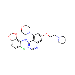 Clc1ccc2c(c1Nc1ncnc3cc(OCCN4CCCC4)cc(N4CCOCC4)c13)OCO2 ZINC000014949432