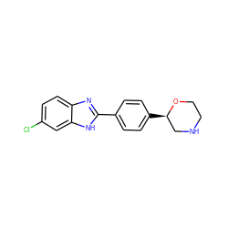 Clc1ccc2nc(-c3ccc([C@@H]4CNCCO4)cc3)[nH]c2c1 ZINC000205110090