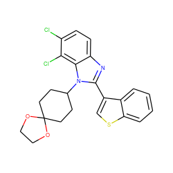 Clc1ccc2nc(-c3csc4ccccc34)n(C3CCC4(CC3)OCCO4)c2c1Cl ZINC000040392696