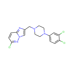 Clc1ccc2nc(CN3CCN(c4ccc(Cl)c(Cl)c4)CC3)cn2n1 ZINC000036215313