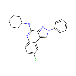 Clc1ccc2nc(NC3CCCCC3)c3nn(-c4ccccc4)cc3c2c1 ZINC000013672251