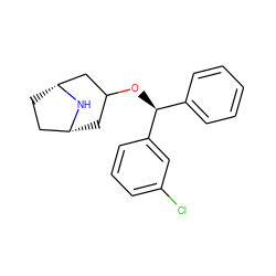 Clc1cccc([C@@H](OC2C[C@@H]3CC[C@H](C2)N3)c2ccccc2)c1 ZINC000013861962