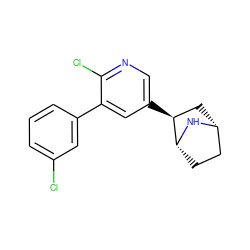 Clc1cccc(-c2cc([C@H]3C[C@@H]4CC[C@H]3N4)cnc2Cl)c1 ZINC000049784565