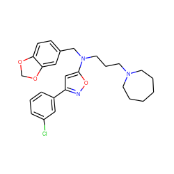 Clc1cccc(-c2cc(N(CCCN3CCCCCC3)Cc3ccc4c(c3)OCO4)on2)c1 ZINC000013437505