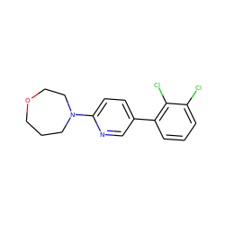 Clc1cccc(-c2ccc(N3CCCOCC3)nc2)c1Cl ZINC000045258718