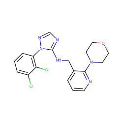 Clc1cccc(-n2ncnc2NCc2cccnc2N2CCOCC2)c1Cl ZINC000029126491