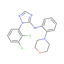 Clc1cccc(-n2ncnc2Nc2ccccc2N2CCOCC2)c1Cl ZINC000029126456