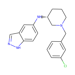 Clc1cccc(CN2CCC[C@@H](Nc3ccc4[nH]ncc4c3)C2)c1 ZINC000028642194