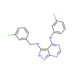 Clc1cccc(CNc2[nH]nc3ncnc(Nc4cccc(Cl)c4)c23)c1 ZINC000003815214