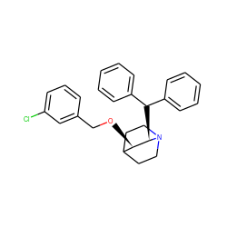 Clc1cccc(CO[C@@H]2C3CCN(CC3)[C@@H]2C(c2ccccc2)c2ccccc2)c1 ZINC000013744487