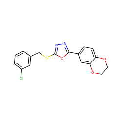 Clc1cccc(CSc2nnc(-c3ccc4c(c3)OCCO4)o2)c1 ZINC000073196410