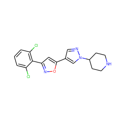 Clc1cccc(Cl)c1-c1cc(-c2cnn(C3CCNCC3)c2)on1 ZINC000045506606