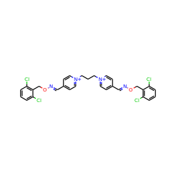 Clc1cccc(Cl)c1CO/N=C/c1cc[n+](CCC[n+]2ccc(/C=N/OCc3c(Cl)cccc3Cl)cc2)cc1 ZINC000029224150