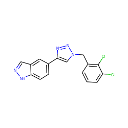 Clc1cccc(Cn2cc(-c3ccc4[nH]ncc4c3)nn2)c1Cl ZINC000066079059