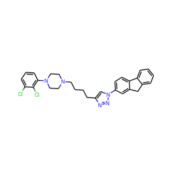 Clc1cccc(N2CCN(CCCCc3cn(-c4ccc5c(c4)Cc4ccccc4-5)nn3)CC2)c1Cl ZINC000473105908