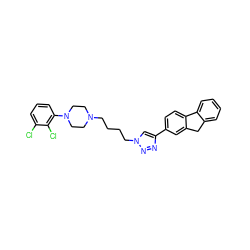 Clc1cccc(N2CCN(CCCCn3cc(-c4ccc5c(c4)Cc4ccccc4-5)nn3)CC2)c1Cl ZINC000473103972