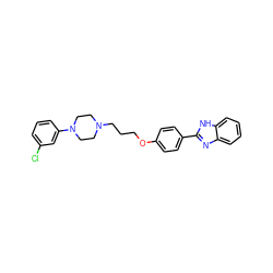 Clc1cccc(N2CCN(CCCOc3ccc(-c4nc5ccccc5[nH]4)cc3)CC2)c1 ZINC000026568717