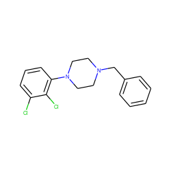 Clc1cccc(N2CCN(Cc3ccccc3)CC2)c1Cl ZINC000096283195