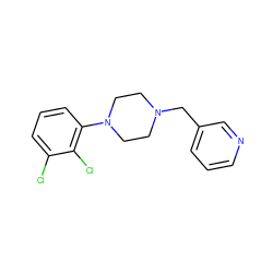 Clc1cccc(N2CCN(Cc3cccnc3)CC2)c1Cl ZINC000096283199