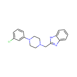 Clc1cccc(N2CCN(Cc3nc4ccccc4[nH]3)CC2)c1 ZINC000013200899