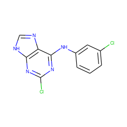 Clc1cccc(Nc2nc(Cl)nc3[nH]cnc23)c1 ZINC000040380570