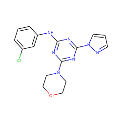 Clc1cccc(Nc2nc(N3CCOCC3)nc(-n3cccn3)n2)c1 ZINC000000680573