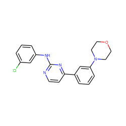 Clc1cccc(Nc2nccc(-c3cccc(N4CCOCC4)c3)n2)c1 ZINC000029126192