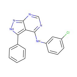 Clc1cccc(Nc2ncnc3n[nH]c(-c4ccccc4)c23)c1 ZINC000003815204