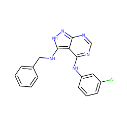 Clc1cccc(Nc2ncnc3n[nH]c(NCc4ccccc4)c23)c1 ZINC000003815160