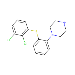 Clc1cccc(Sc2ccccc2N2CCNCC2)c1Cl ZINC000095560527