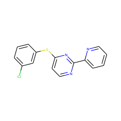 Clc1cccc(Sc2ccnc(-c3ccccn3)n2)c1 ZINC000038156554