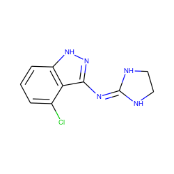 Clc1cccc2[nH]nc(N=C3NCCN3)c12 ZINC000066167072