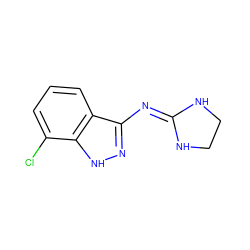 Clc1cccc2c(N=C3NCCN3)n[nH]c12 ZINC000066165820