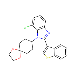 Clc1cccc2nc(-c3csc4ccccc34)n(C3CCC4(CC3)OCCO4)c12 ZINC000040392581