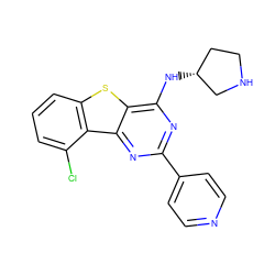 Clc1cccc2sc3c(N[C@@H]4CCNC4)nc(-c4ccncc4)nc3c12 ZINC000223661573