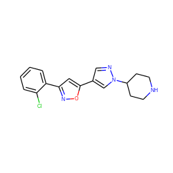 Clc1ccccc1-c1cc(-c2cnn(C3CCNCC3)c2)on1 ZINC000040429892