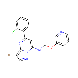 Clc1ccccc1-c1cc(NCOc2cccnc2)n2ncc(Br)c2n1 ZINC000028959114