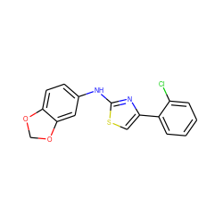 Clc1ccccc1-c1csc(Nc2ccc3c(c2)OCO3)n1 ZINC000084604688