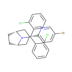 Clc1ccccc1C(c1ccccc1Cl)N1[C@H]2CC[C@@H]1C[C@H](c1ccc(Br)cn1)C2 ZINC000103228800