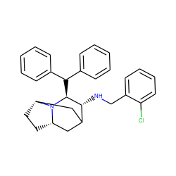 Clc1ccccc1CN[C@@H]1C2C[C@@H]3CC[C@H](C2)N3[C@H]1C(c1ccccc1)c1ccccc1 ZINC000022444227