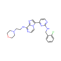 Clc1ccccc1CNc1nccc(-c2cnc3c(NCCN4CCOCC4)nccn23)n1 ZINC000169701275