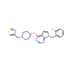 Clc1ccccc1Cn1ccc2c(OC3CCN(Cc4cscn4)CC3)ncnc21 ZINC000084603118