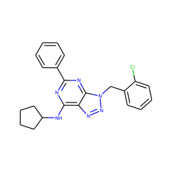 Clc1ccccc1Cn1nnc2c(NC3CCCC3)nc(-c3ccccc3)nc21 ZINC000028642960