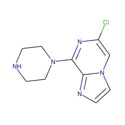 Clc1cn2ccnc2c(N2CCNCC2)n1 ZINC000013728053