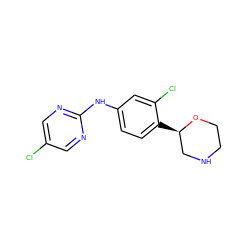 Clc1cnc(Nc2ccc([C@@H]3CNCCO3)c(Cl)c2)nc1 ZINC000150051531