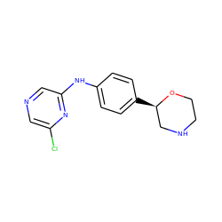 Clc1cncc(Nc2ccc([C@@H]3CNCCO3)cc2)n1 ZINC000149997990