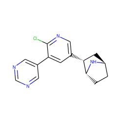 Clc1ncc([C@@H]2C[C@H]3CC[C@H]2N3)cc1-c1cncnc1 ZINC001772599608