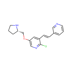 Clc1ncc(OC[C@@H]2CCCN2)cc1/C=C/c1cccnc1 ZINC000013474390